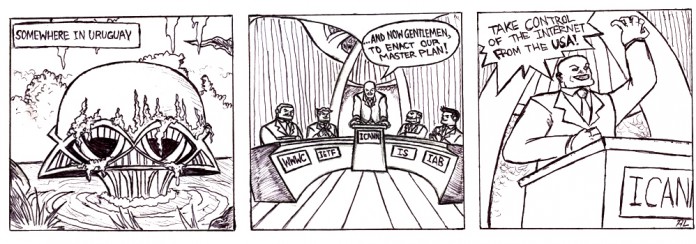 Comic of ICANN representatives as Supervillains